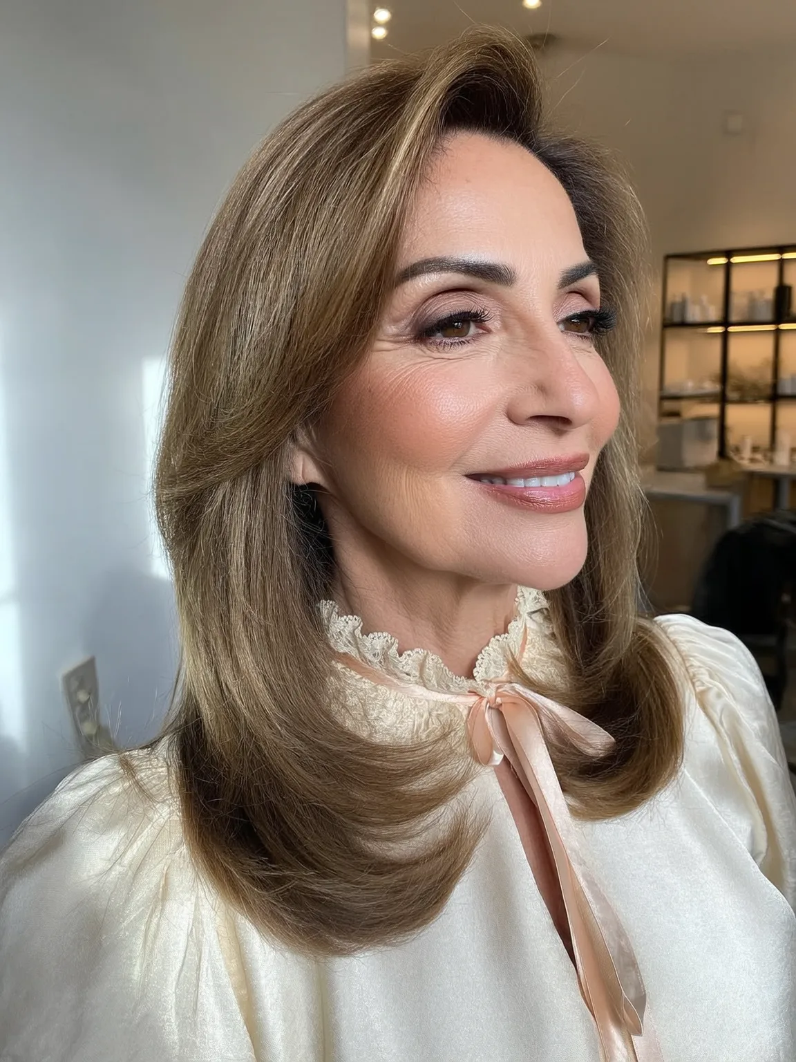 Long Golden Brown Layers with Soft Highlights